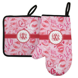 Lips n Hearts Left Oven Mitt & Pot Holder Set w/ Couple's Names