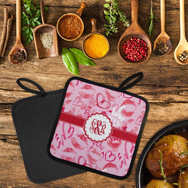 Lips n Hearts Neoprene Pot Holder - Set of 2  LIFESTYLE (Flatlay)