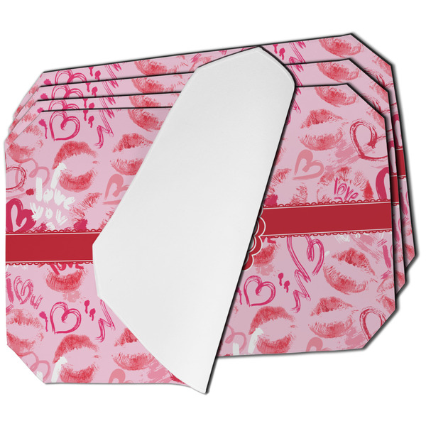 Custom Lips n Hearts Dining Table Mat - Octagon - Set of 4 (Single-Sided) w/ Couple's Names
