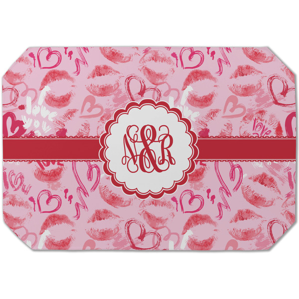 Custom Lips n Hearts Dining Table Mat - Octagon (Single-Sided) w/ Couple's Names