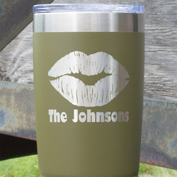 Lips n Hearts 20 oz Stainless Steel Tumbler - Olive - Double Sided (Personalized)