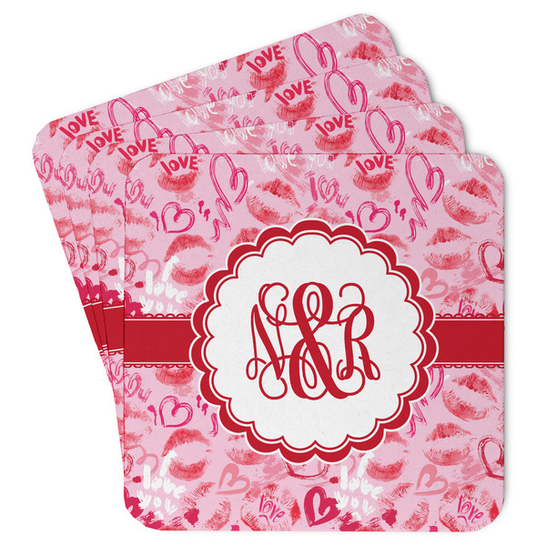 Custom Lips n Hearts Paper Coasters w/ Couple's Names