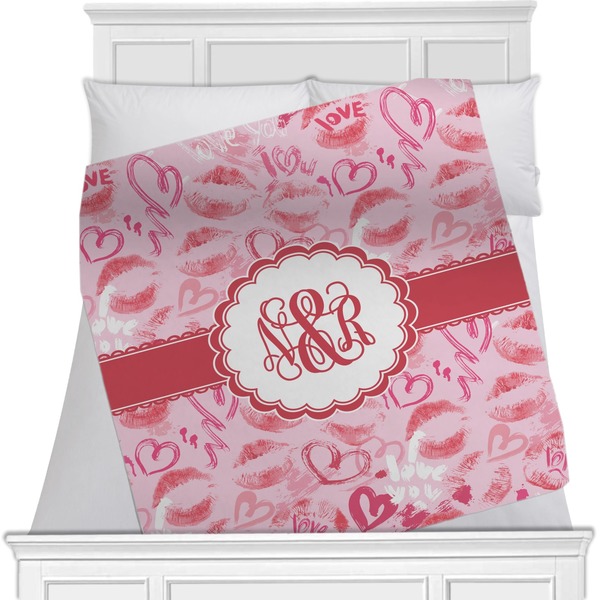 Custom Lips n Hearts Minky Blanket - Toddler / Throw - 60"x50" - Single Sided (Personalized)