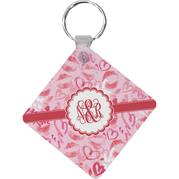 Custom Lips n Hearts Diamond Plastic Keychain w/ Couple's Names