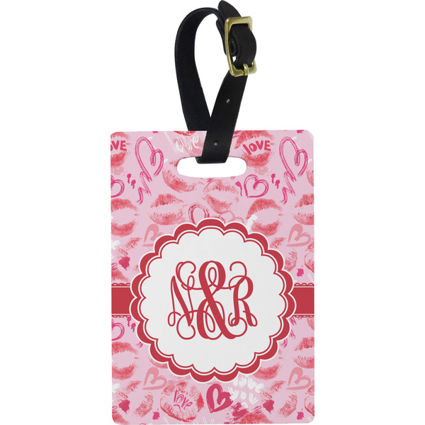 Custom Lips n Hearts Plastic Luggage Tag - Rectangular w/ Couple's Names