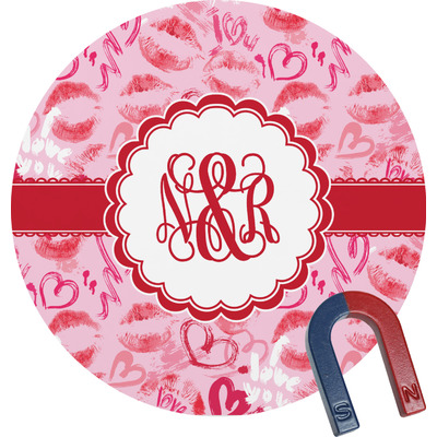 Lips n Hearts Round Fridge Magnet (Personalized)
