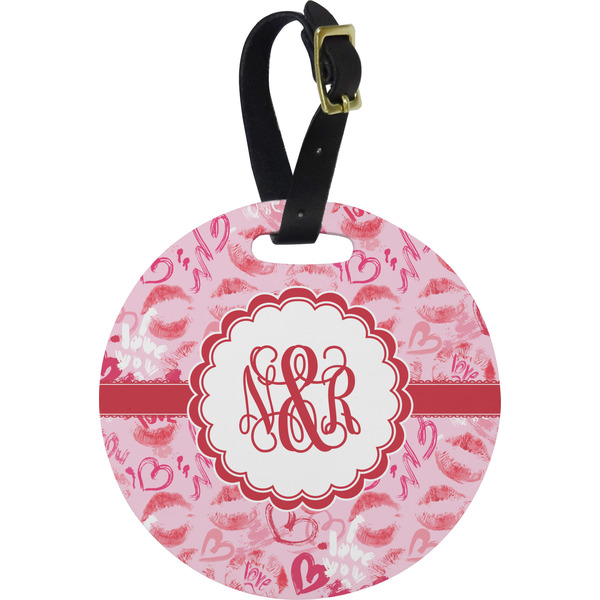 Custom Lips n Hearts Plastic Luggage Tag - Round (Personalized)