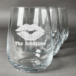 Lips n Hearts Stemless Wine Glasses (Set of 4) (Personalized)