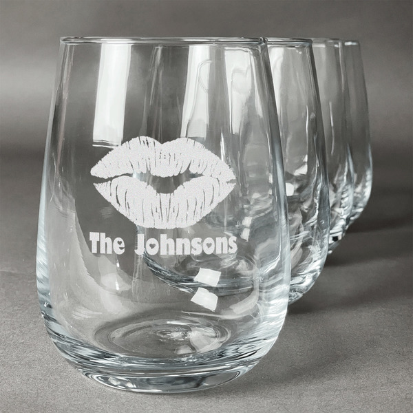 Custom Lips n Hearts Stemless Wine Glasses (Set of 4) (Personalized)