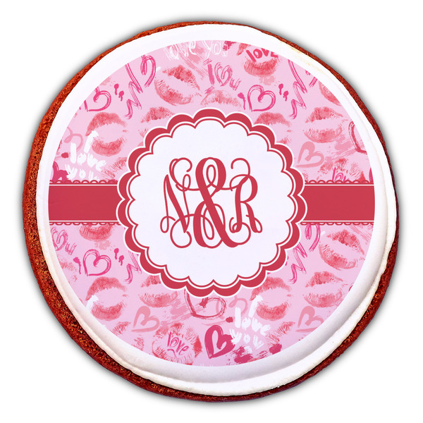 Lips n Hearts Printed Icing Circle - Large - On Cookie