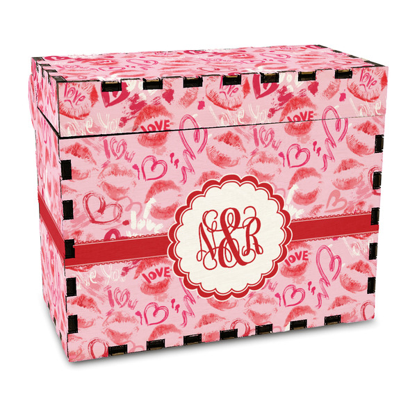 Custom Lips n Hearts Wood Recipe Box - Full Color Print (Personalized)