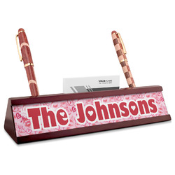 Lips n Hearts Red Mahogany Nameplate with Business Card Holder (Personalized)