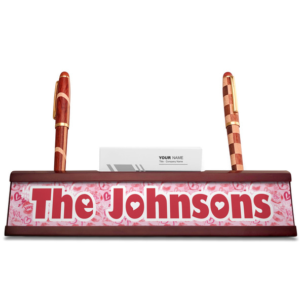 Lips n Hearts Red Mahogany Nameplates with Business Card Holder - Straight