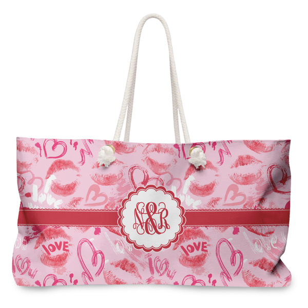 Custom Lips n Hearts Large Tote Bag with Rope Handles (Personalized)