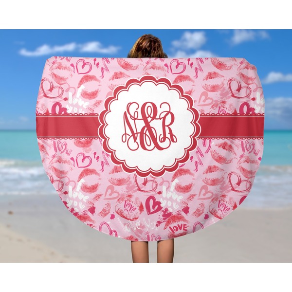 Lips n Hearts Round Beach Towel - In Use