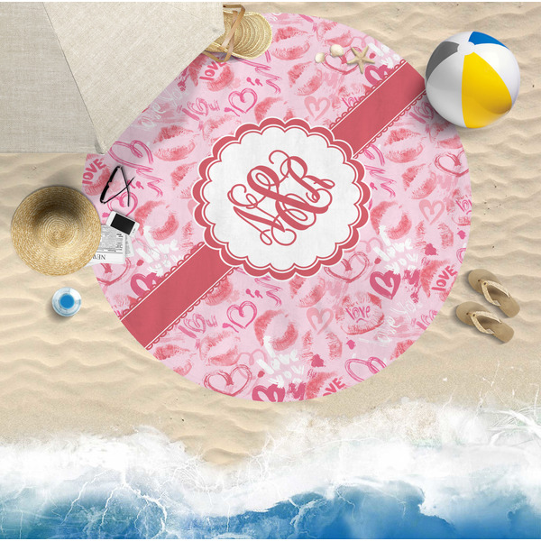 Lips n Hearts Round Beach Towel Lifestyle