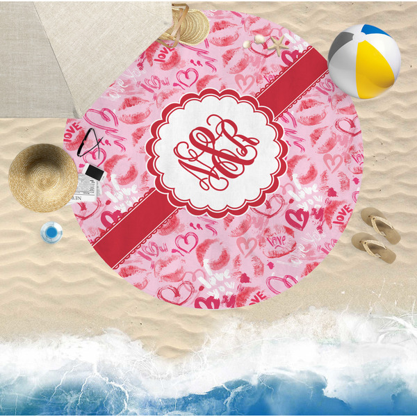 Lips n Hearts Round Beach Towel Lifestyle