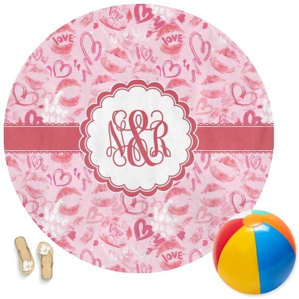 Custom Lips n Hearts Round Beach Towel (Personalized)