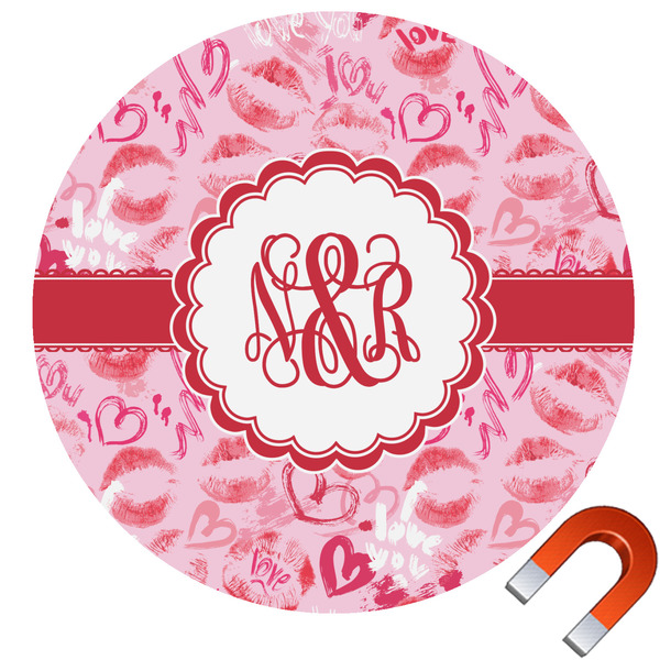 Custom Lips n Hearts Round Car Magnet - 6" (Personalized)