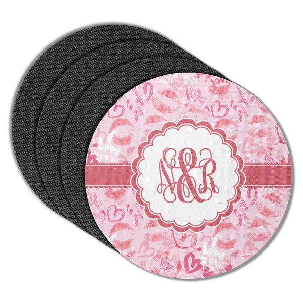 Custom Lips n Hearts Round Rubber Backed Coasters - Set of 4 (Personalized)