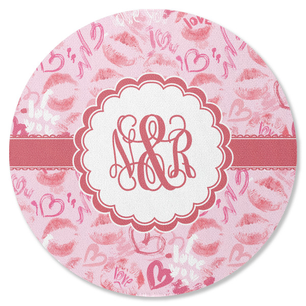 Custom Lips n Hearts Round Rubber Backed Coaster (Personalized)