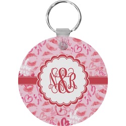Lips n Hearts Round Plastic Keychain (Personalized)