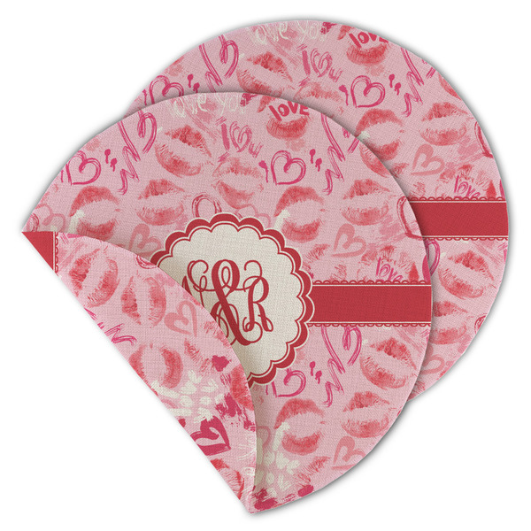Custom Lips n Hearts Round Linen Placemat - Double Sided - Set of 4 (Personalized)