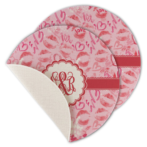 Custom Lips n Hearts Round Linen Placemat - Single Sided - Set of 4 (Personalized)