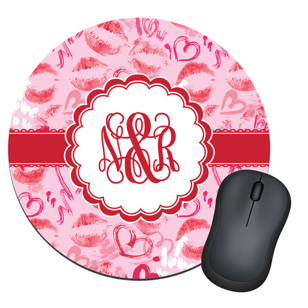 Custom Lips n Hearts Round Mouse Pad (Personalized)
