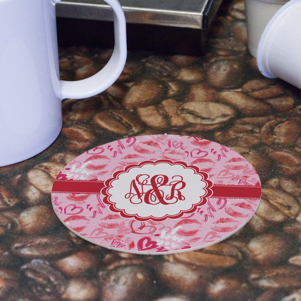 Lips n Hearts Round Paper Coaster - Front
