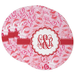 Lips n Hearts Round Paper Coasters w/ Couple's Names