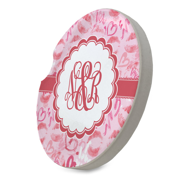 Lips n Hearts Sandstone Car Coaster - STANDING ANGLE