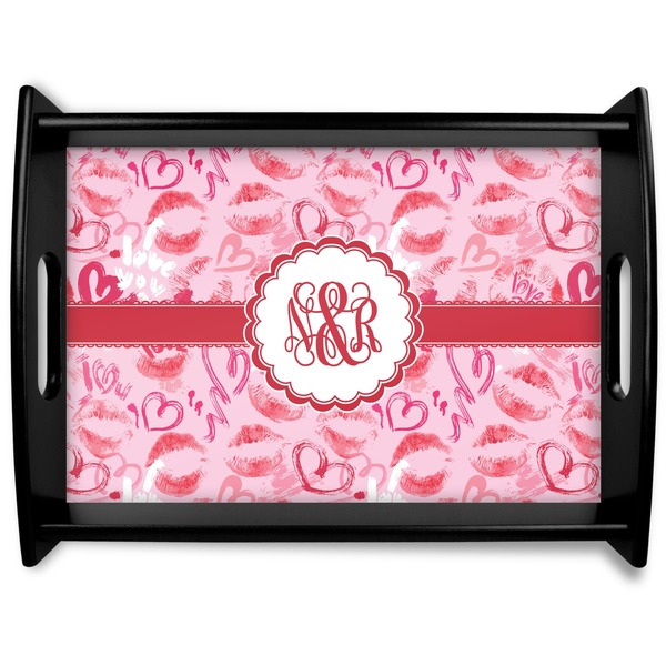 Custom Lips n Hearts Black Wooden Tray - Large (Personalized)