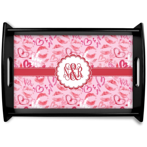 Custom Lips n Hearts Black Wooden Tray - Small (Personalized)