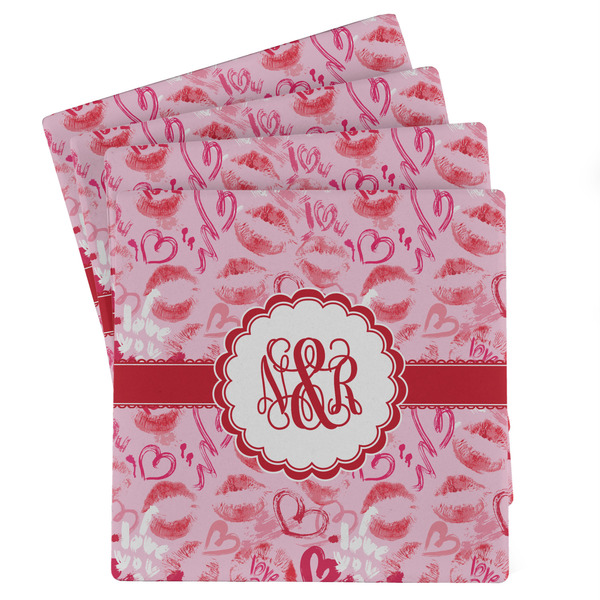 Custom Lips n Hearts Absorbent Stone Coasters - Set of 4 (Personalized)