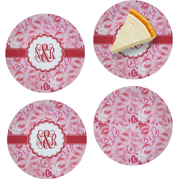 Custom Lips n Hearts Set of 4 Glass Appetizer / Dessert Plate 8" (Personalized)