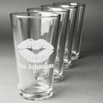 Lips n Hearts Pint Glasses - Engraved (Set of 4) (Personalized)