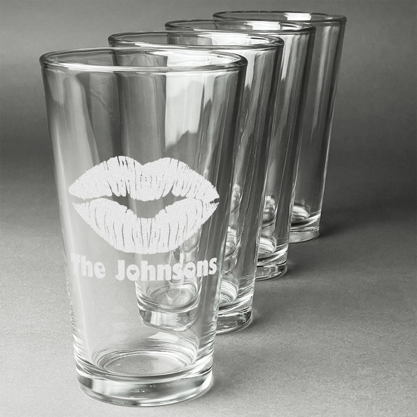Custom Lips n Hearts Pint Glasses - Engraved (Set of 4) (Personalized)