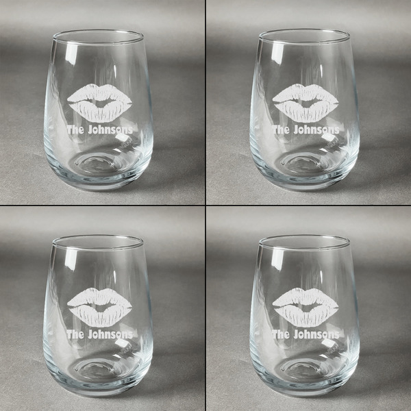 Lips n Hearts Set of Four Personalized Stemless Wineglasses (Approval)