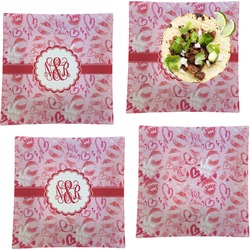 Lips n Hearts Set of 4 Glass Square Lunch / Dinner Plate 9.5" (Personalized)