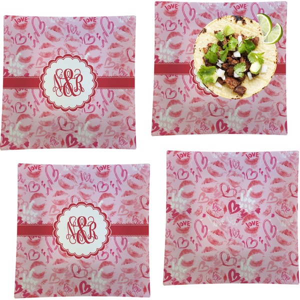 Lips n Hearts Set of Square Dinner Plates