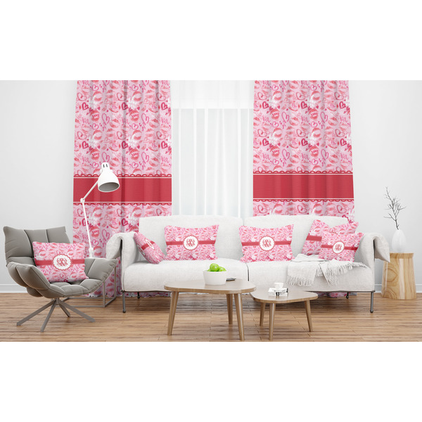 Lips n Hearts Sheer and Custom Curtains in Room with Matching Pillows
