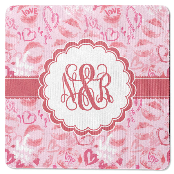 Custom Lips n Hearts Square Rubber Backed Coaster (Personalized)