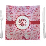 Lips n Hearts 9.5" Glass Square Lunch / Dinner Plate- Single or Set of 4 (Personalized)