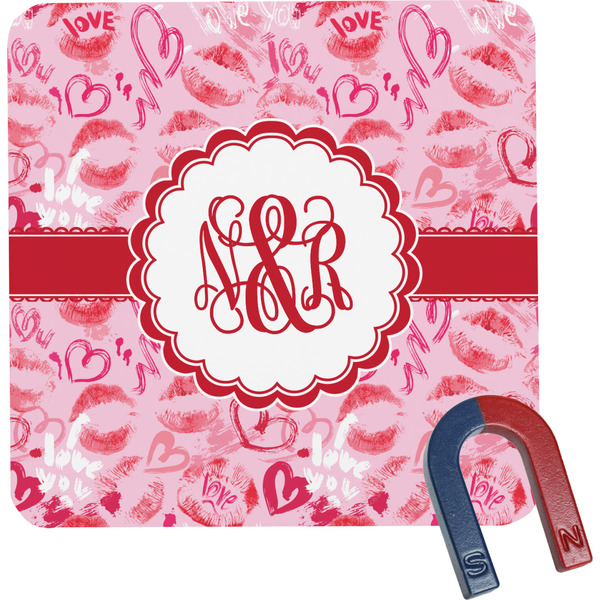 Custom Lips n Hearts Square Fridge Magnet (Personalized)