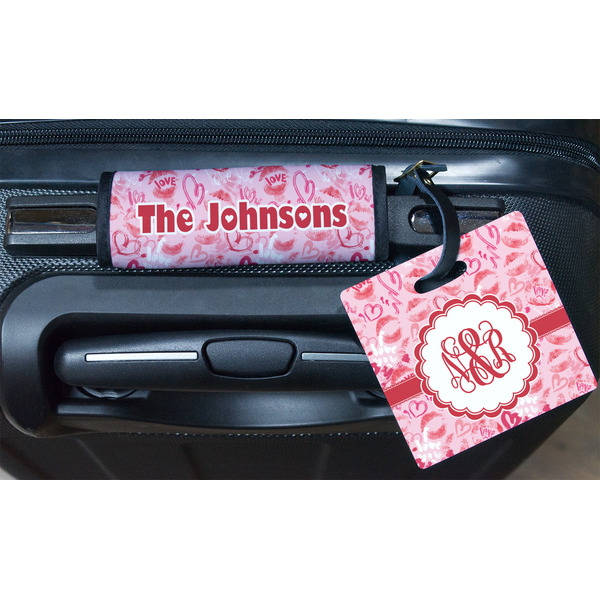 Lips n Hearts Square Luggage Tag & Handle Wrap - In Context