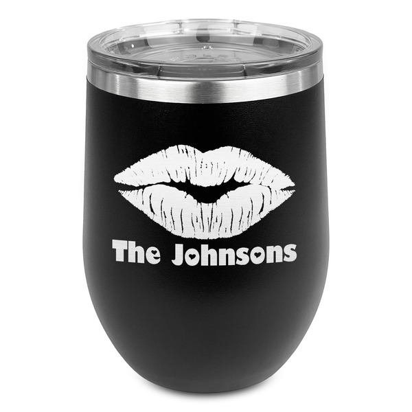 Custom Lips n Hearts Stemless Stainless Steel Wine Tumbler - Black - Double Sided (Personalized)