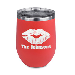 Lips n Hearts Stemless Stainless Steel Wine Tumbler - Coral - Double Sided (Personalized)