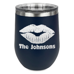 Lips n Hearts Stemless Stainless Steel Wine Tumbler - Navy - Double Sided (Personalized)