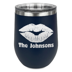 Lips n Hearts Stemless Stainless Steel Wine Tumbler - Navy - Double Sided (Personalized)